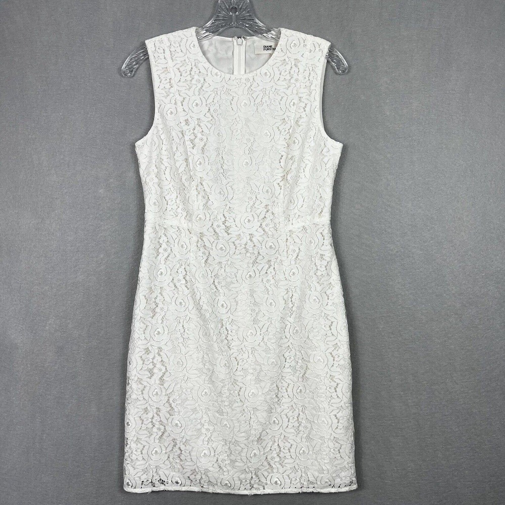 Diane Von Furstenberg Lace Dress Size 2 White Sheath Sleeveless Lined